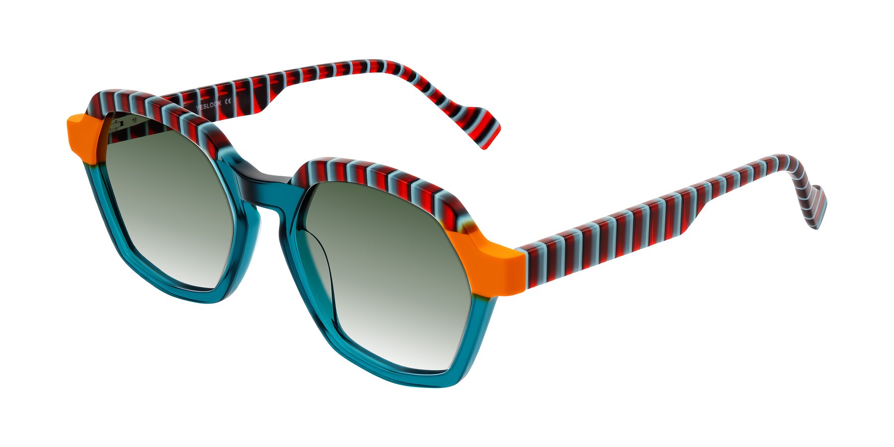 Angle of Ralyn in Teal Ember with Green Gradient Lenses
