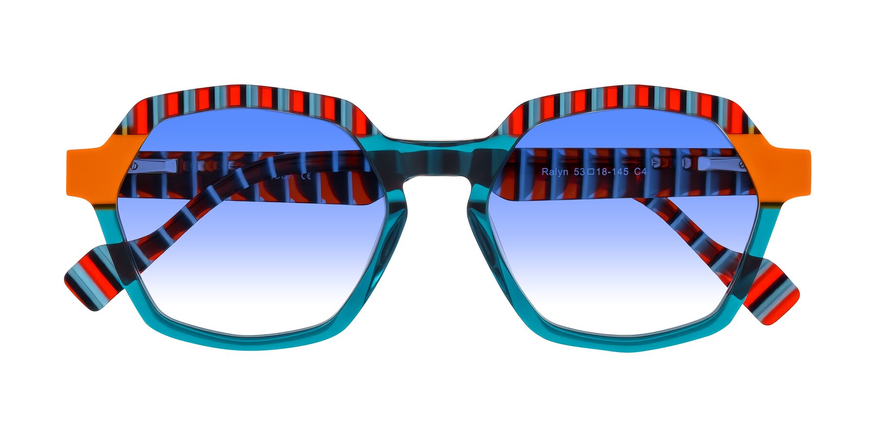 Folded Front of Ralyn in Teal Ember with Blue Gradient Lenses