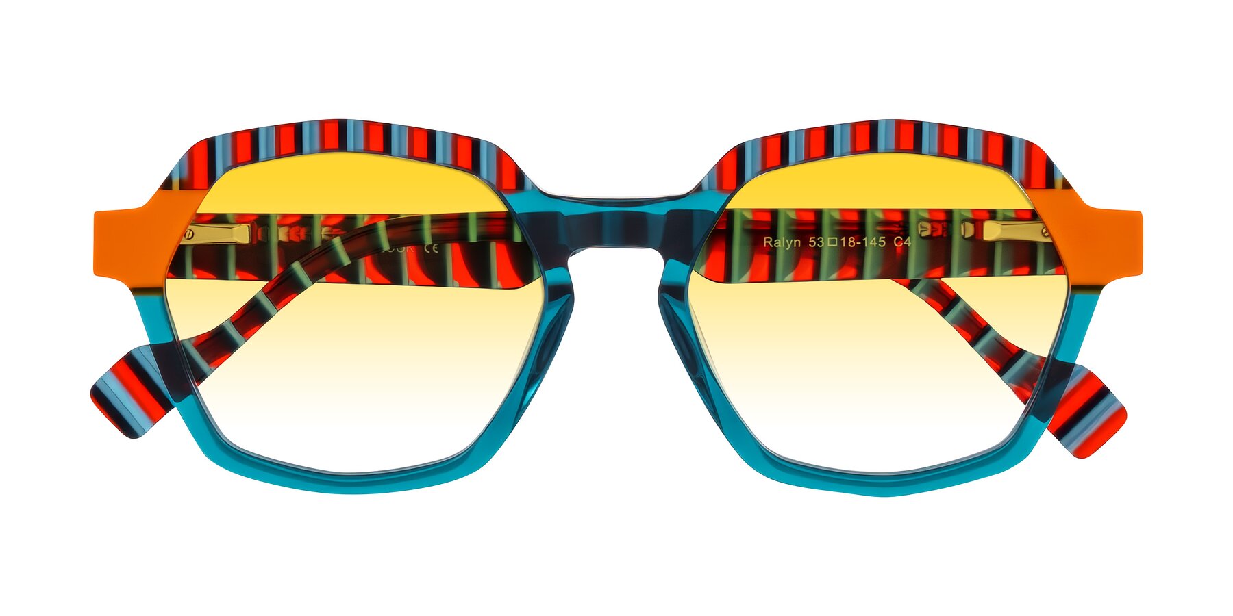 Folded Front of Ralyn in Teal Ember with Yellow Gradient Lenses