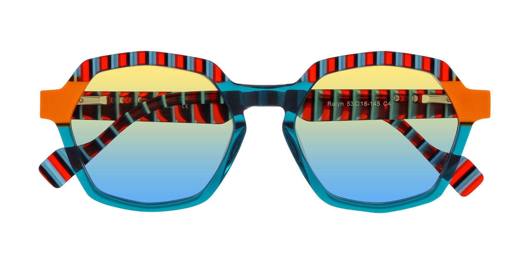 Folded Front of Ralyn in Teal Ember with Yellow / Blue Gradient Lenses