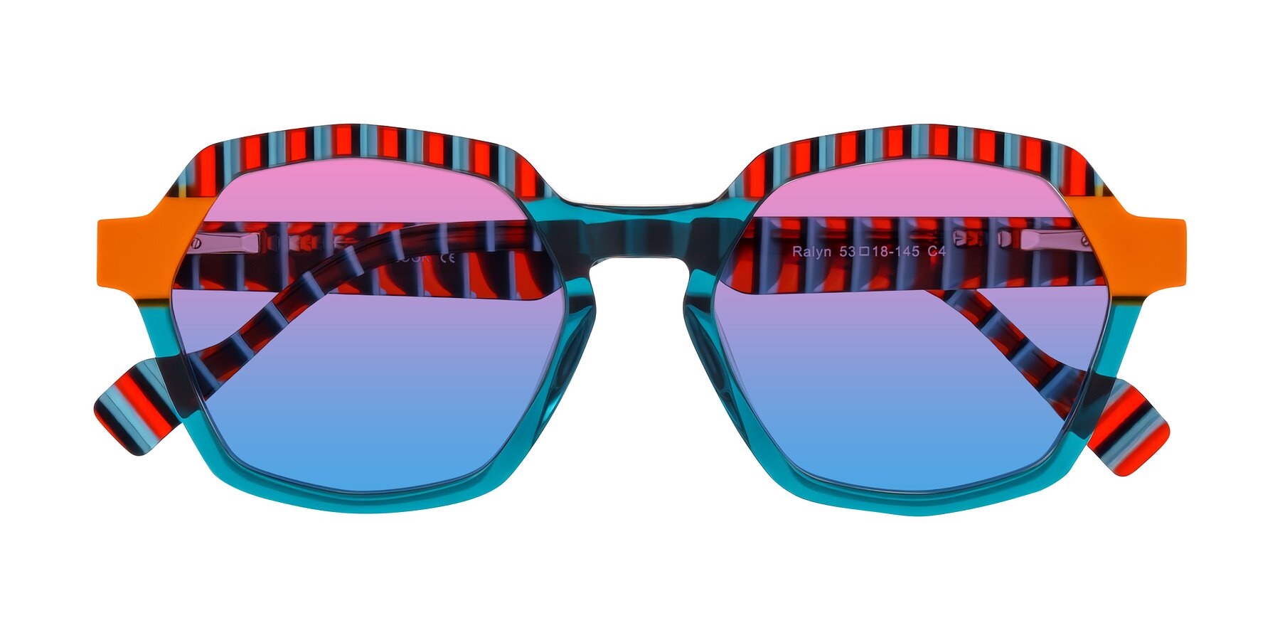 Folded Front of Ralyn in Teal Ember with Pink / Blue Gradient Lenses