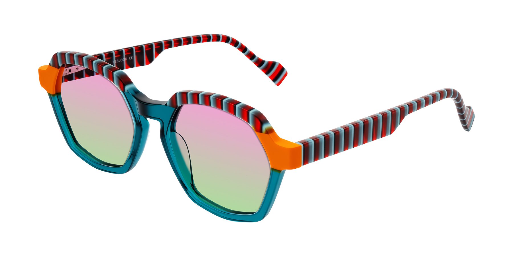 Angle of Ralyn in Teal Ember with Pink / Green Gradient Lenses
