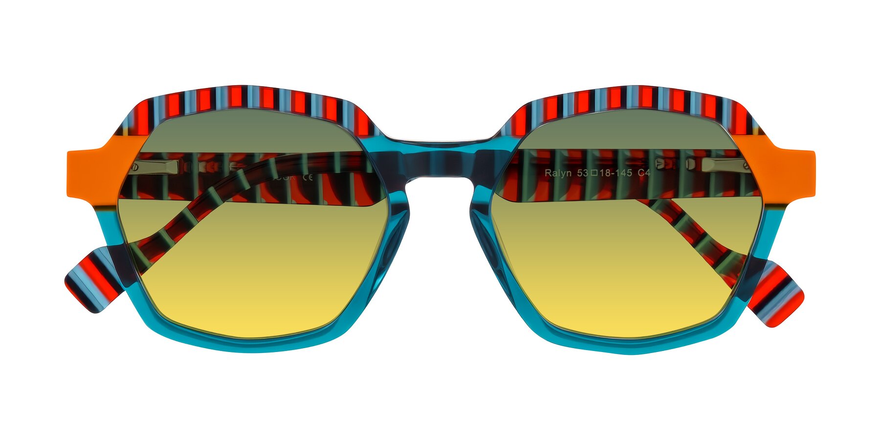 Folded Front of Ralyn in Teal Ember with Green / Yellow Gradient Lenses