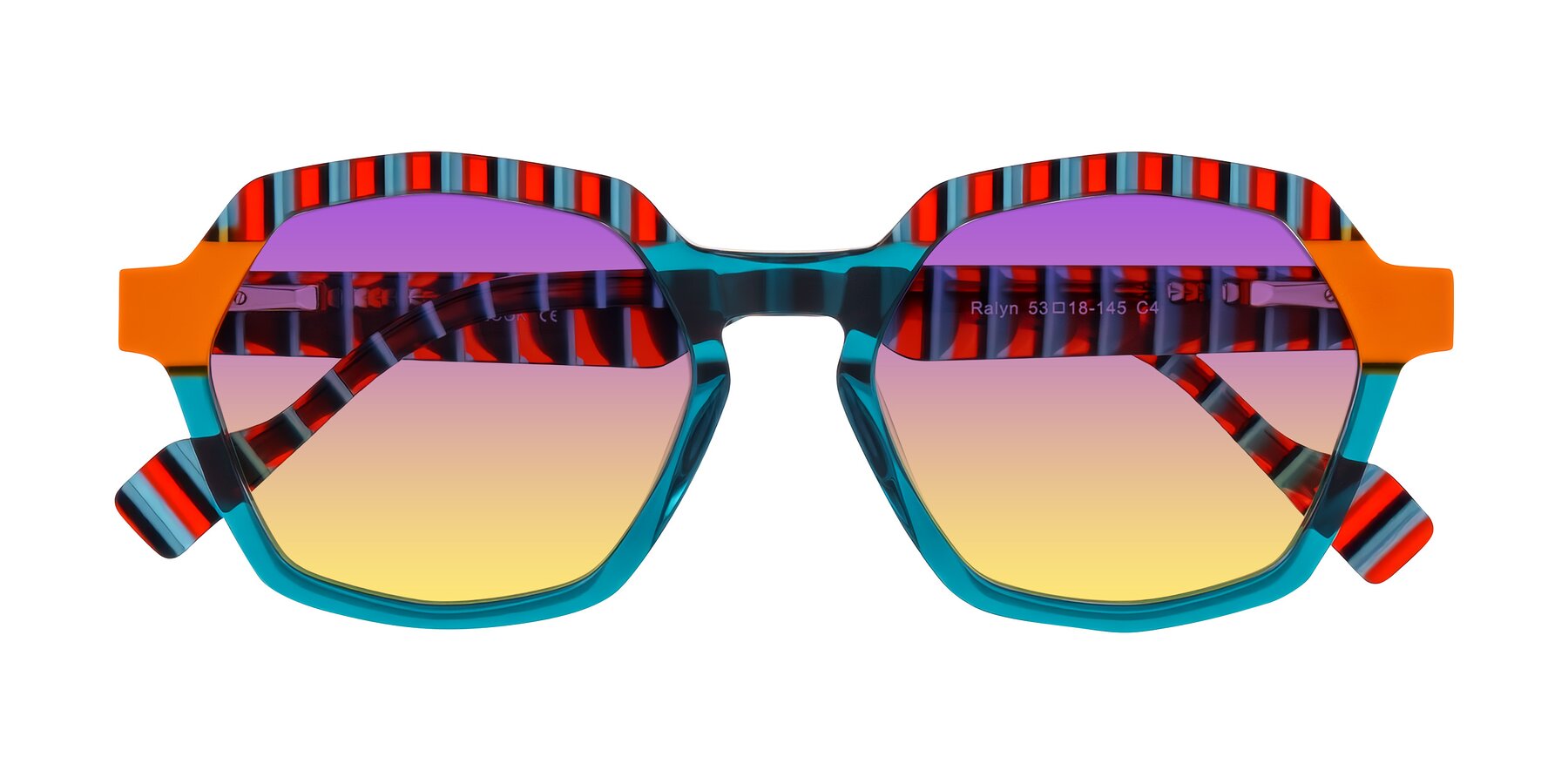 Folded Front of Ralyn in Teal Ember with Purple / Yellow Gradient Lenses