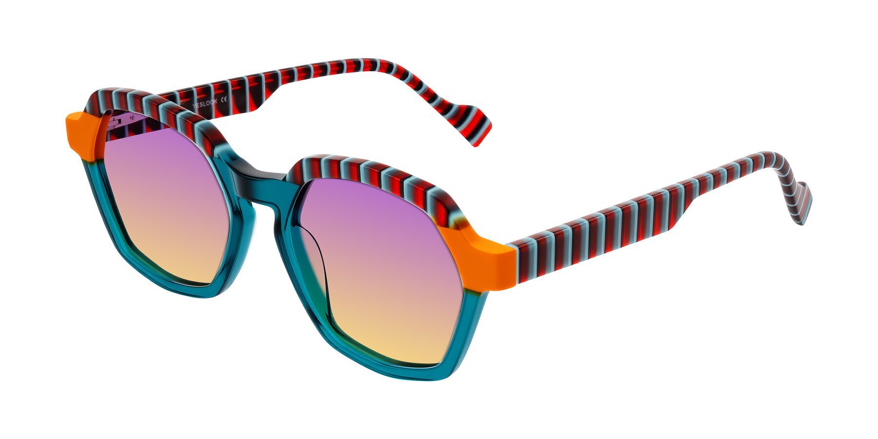 Angle of Ralyn in Teal Ember with Purple / Yellow Gradient Lenses