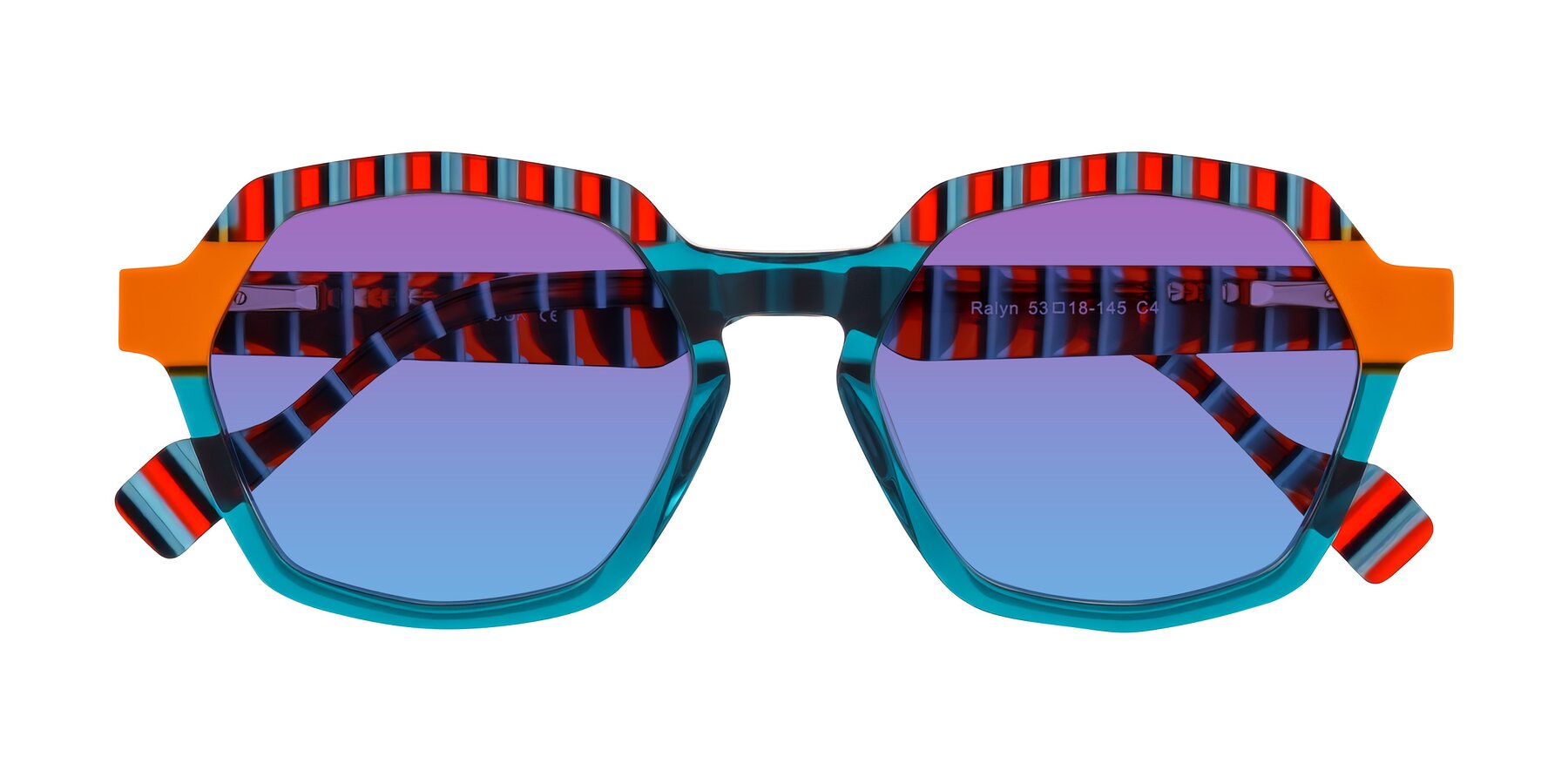 Folded Front of Ralyn in Teal Ember with Purple / Blue Gradient Lenses