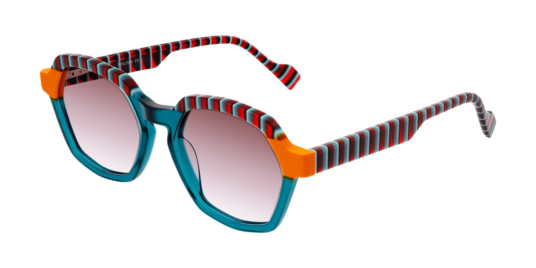 Angle of Ralyn in Teal Ember with Garnet Gradient Lenses