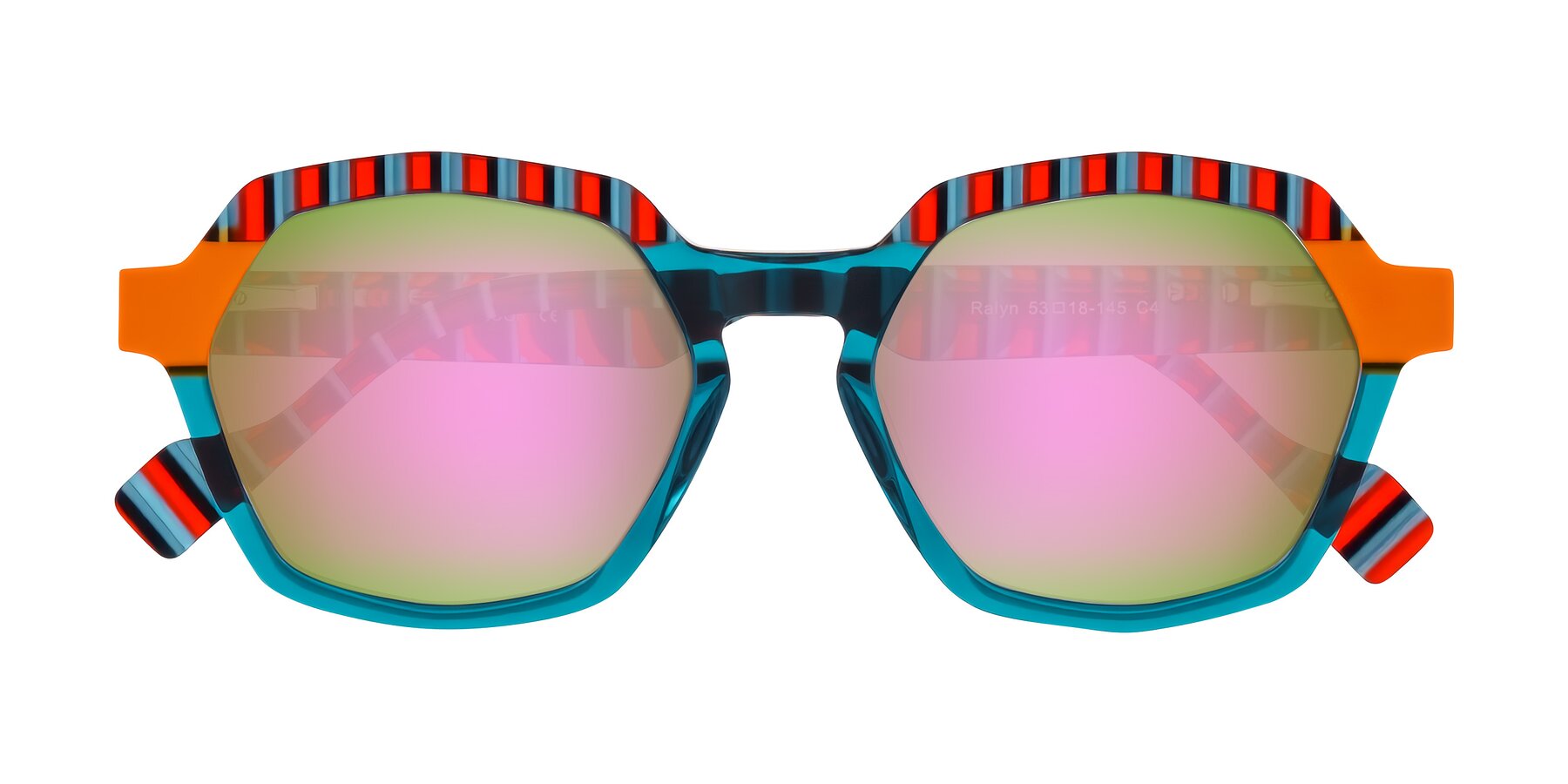 Folded Front of Ralyn in Teal Ember with Pink Mirrored Lenses