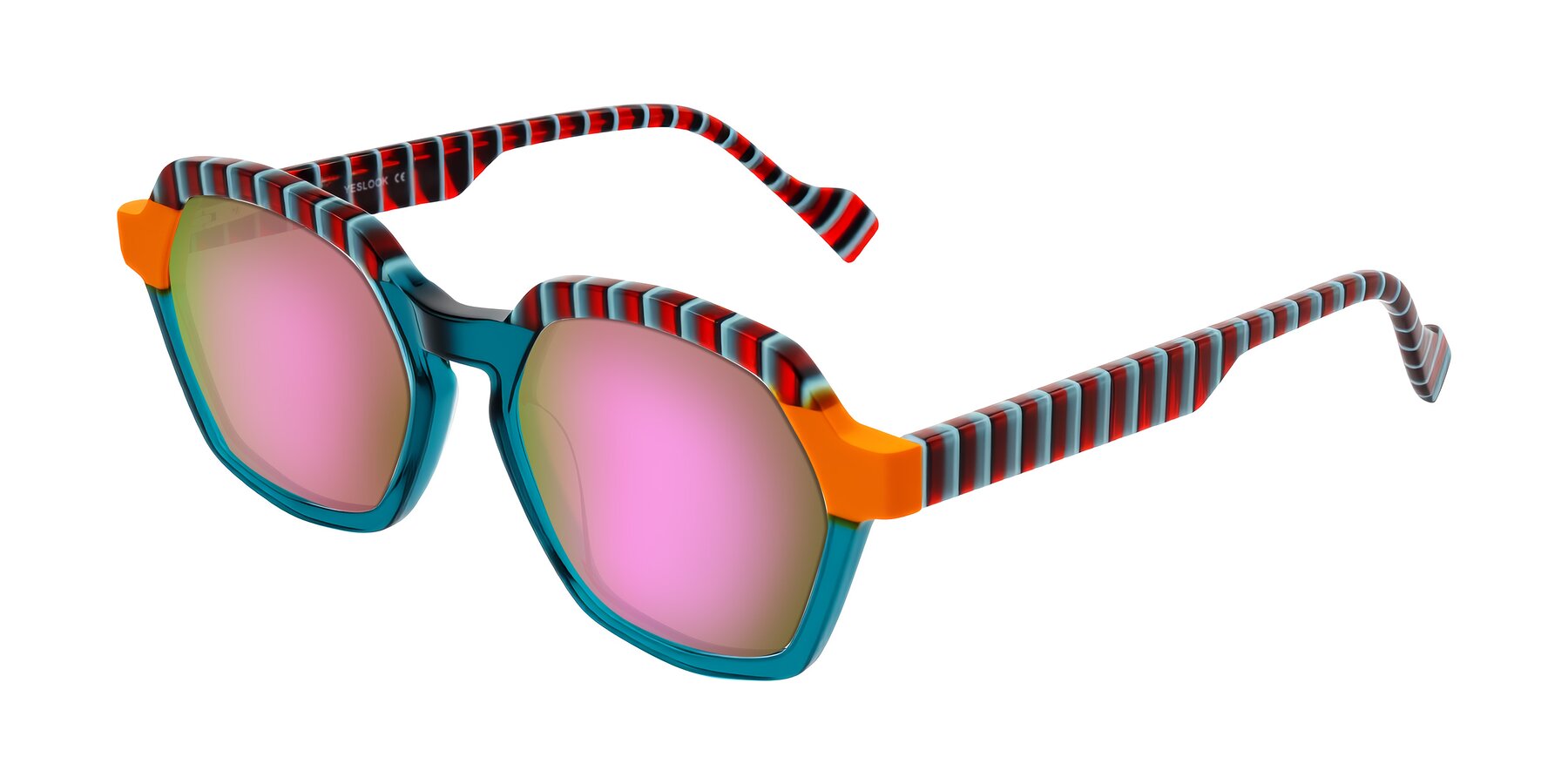 Angle of Ralyn in Teal Ember with Pink Mirrored Lenses