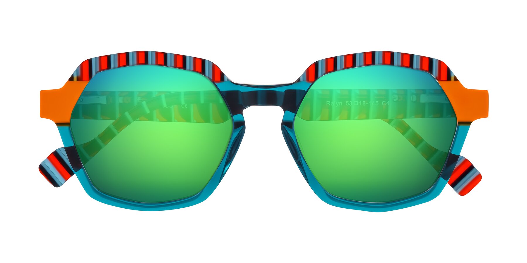 Folded Front of Ralyn in Teal Ember with Green Mirrored Lenses