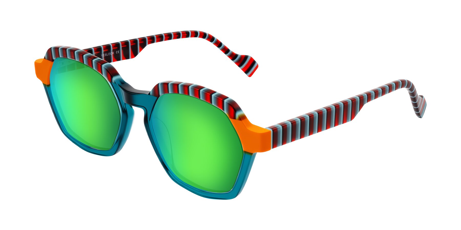 Angle of Ralyn in Teal Ember with Green Mirrored Lenses