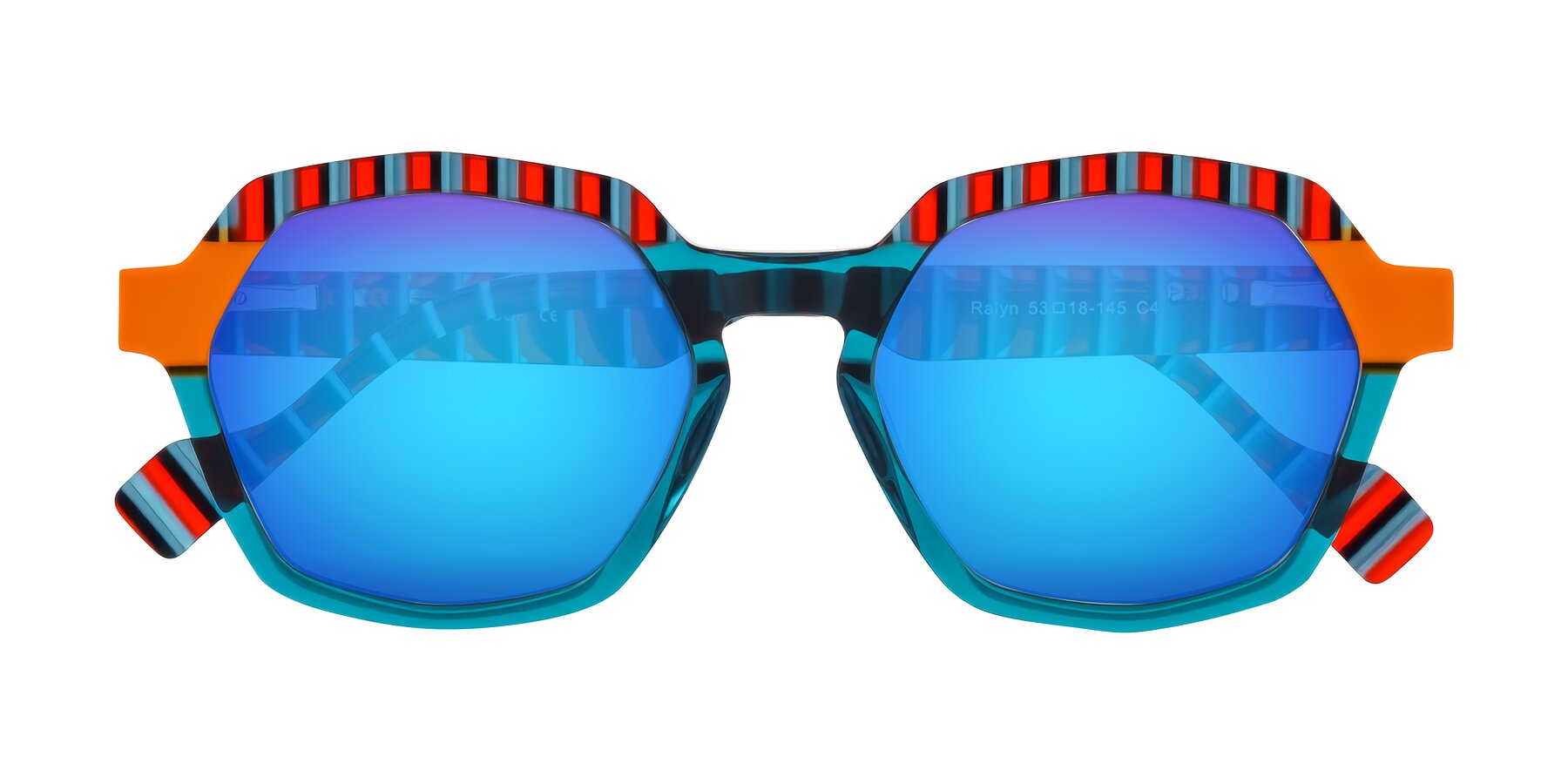 Folded Front of Ralyn in Teal Ember with Blue Mirrored Lenses
