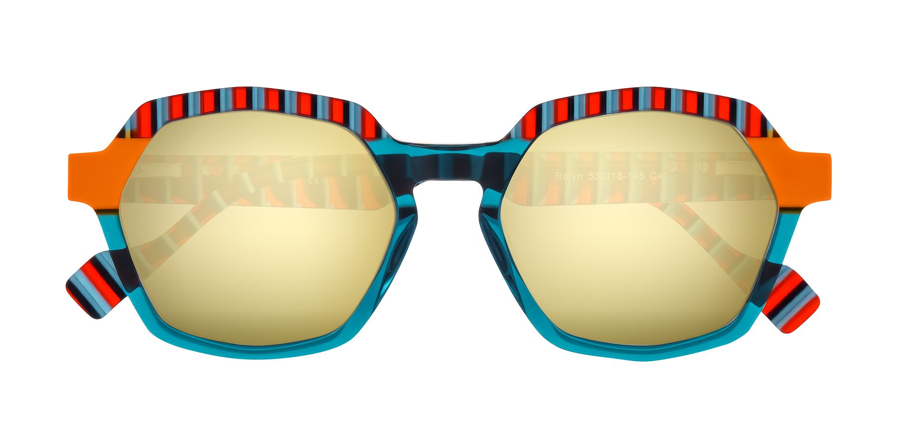 Folded Front of Ralyn in Teal Ember with Gold Mirrored Lenses