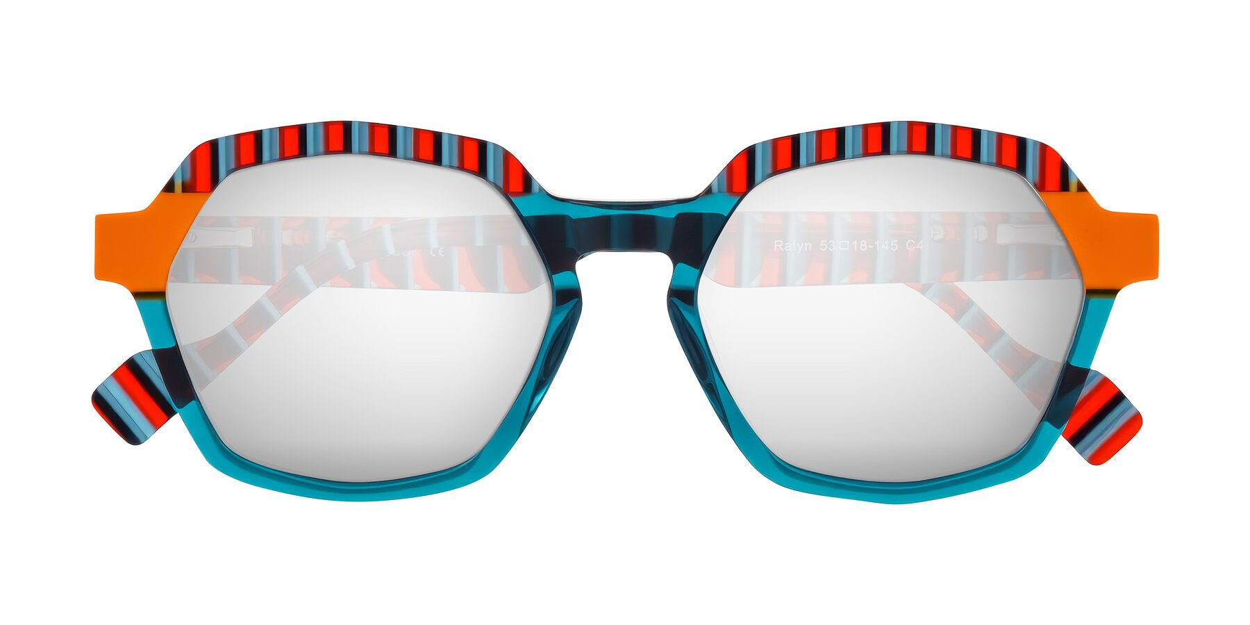 Folded Front of Ralyn in Teal Ember with Silver Mirrored Lenses