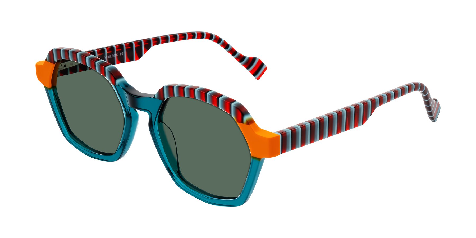 Angle of Ralyn in Teal Ember with Green Polarized Lenses