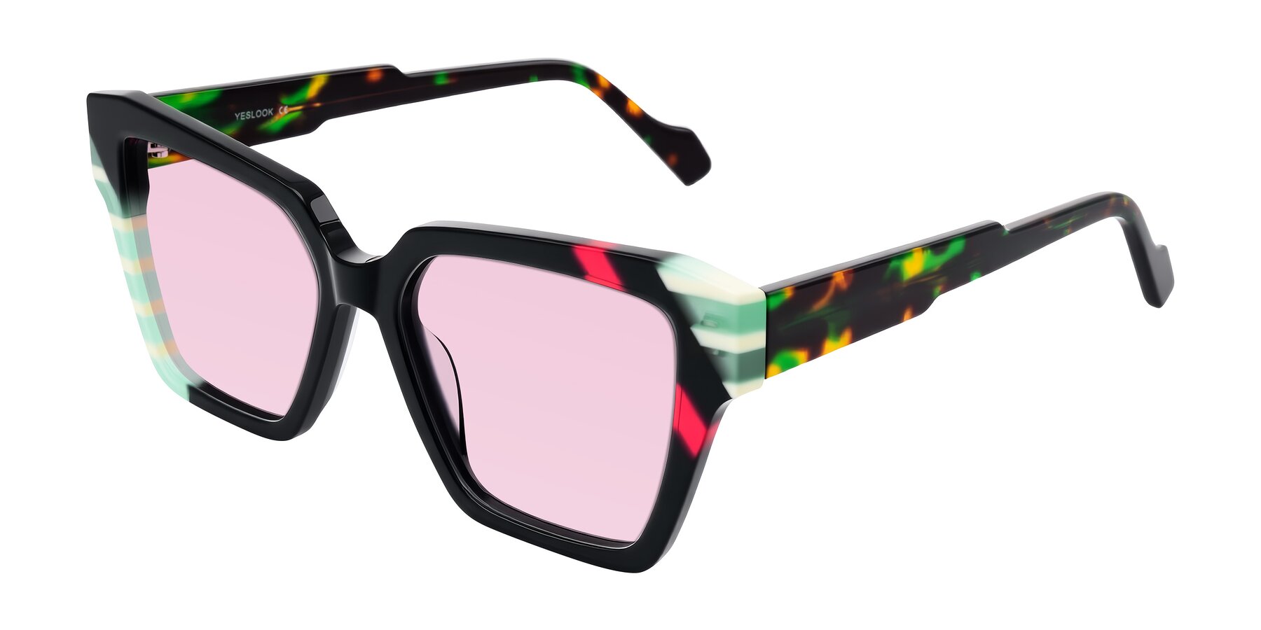 Angle of Widvale in Onyx Mosaic with Light Pink Tinted Lenses