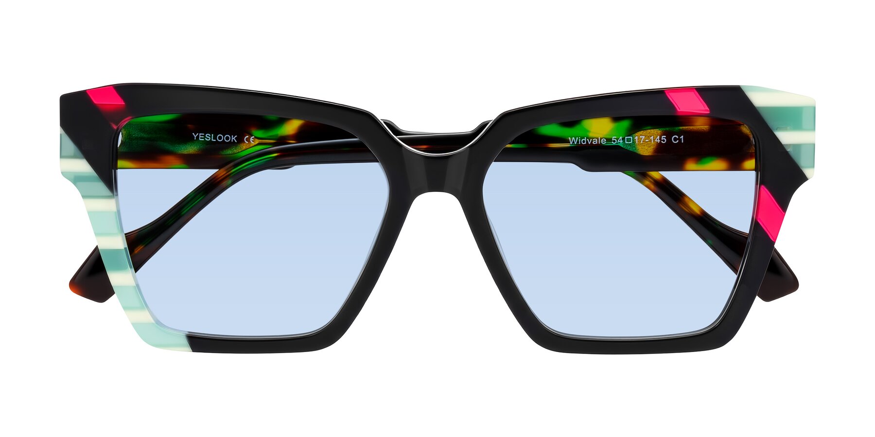 Folded Front of Widvale in Onyx Mosaic with Light Blue Tinted Lenses