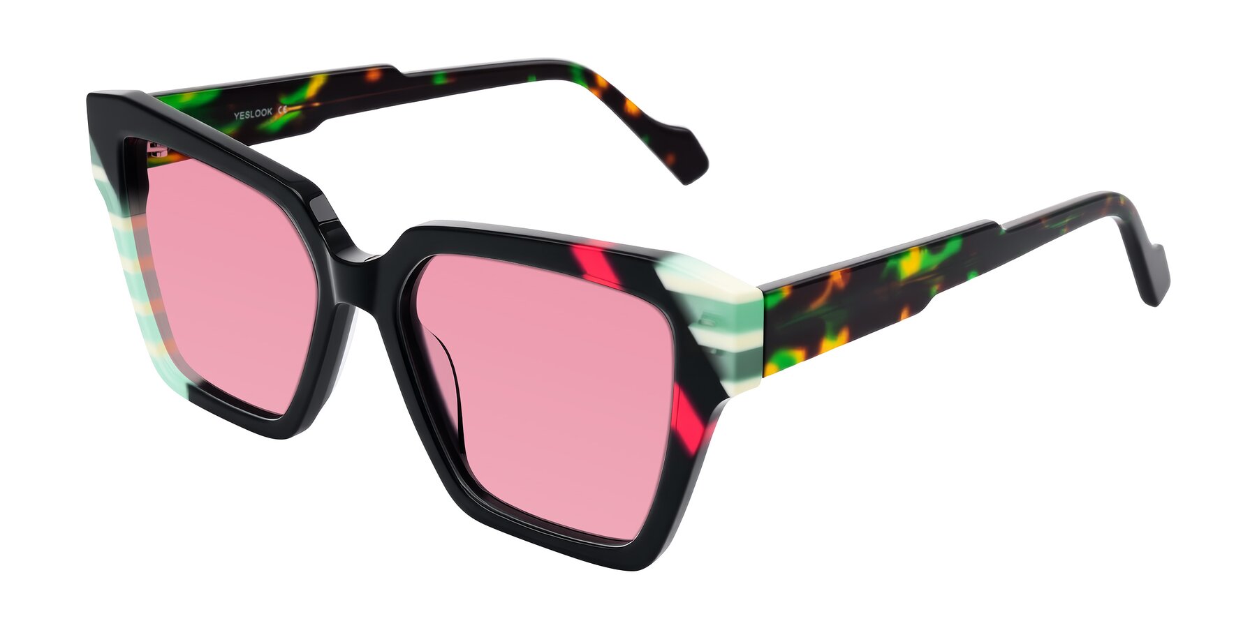 Angle of Widvale in Onyx Mosaic with Pink Tinted Lenses