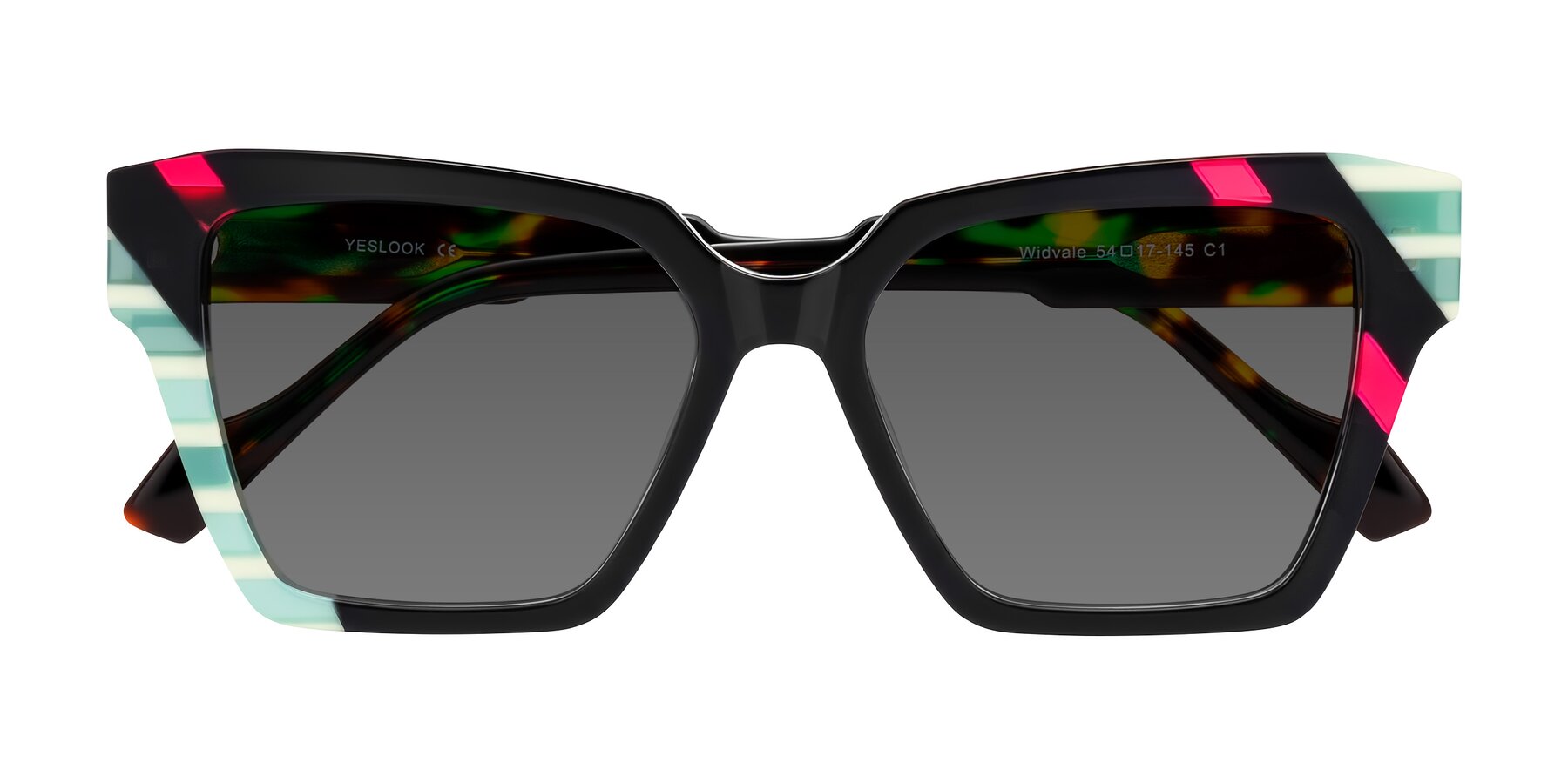 Folded Front of Widvale in Onyx Mosaic with Medium Gray Tinted Lenses