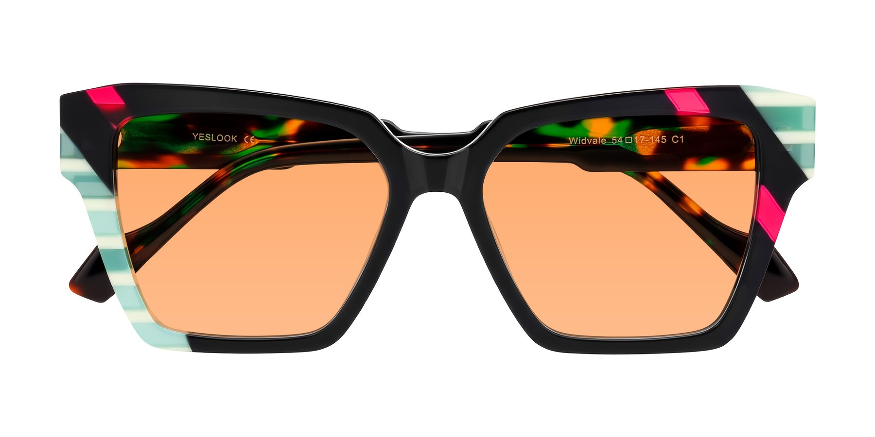 Folded Front of Widvale in Onyx Mosaic with Medium Orange Tinted Lenses