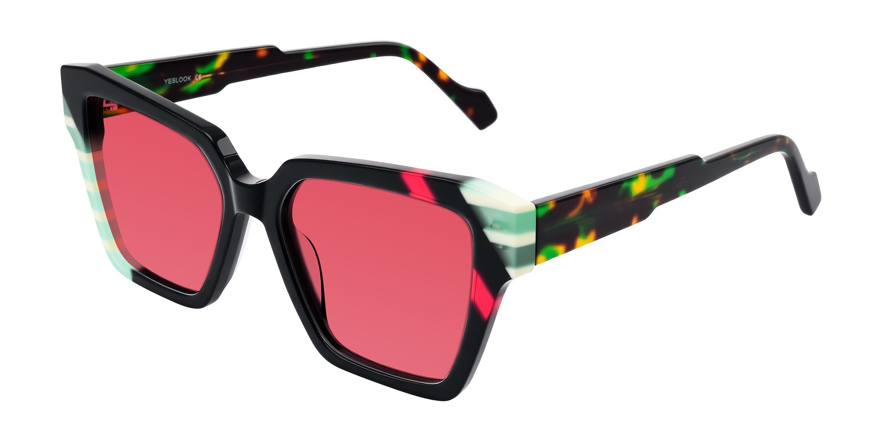 Angle of Widvale in Onyx Mosaic with Red Tinted Lenses