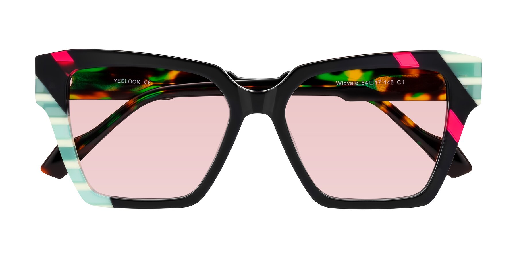 Folded Front of Widvale in Onyx Mosaic with Light Garnet Tinted Lenses
