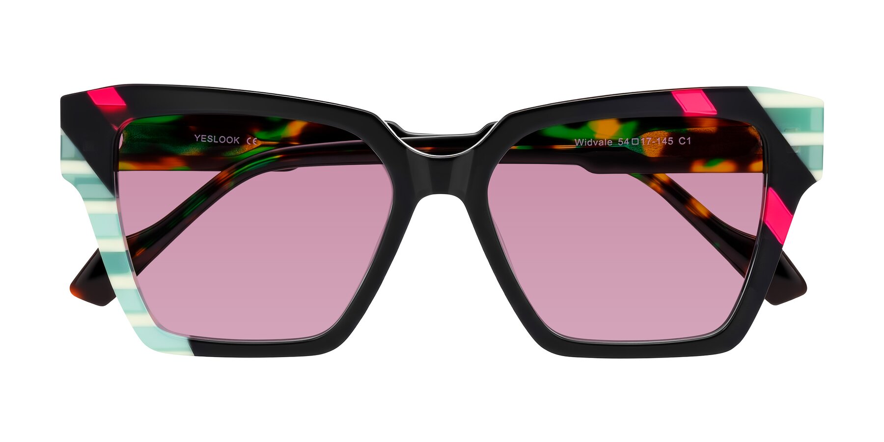 Folded Front of Widvale in Onyx Mosaic with Medium Wine Tinted Lenses