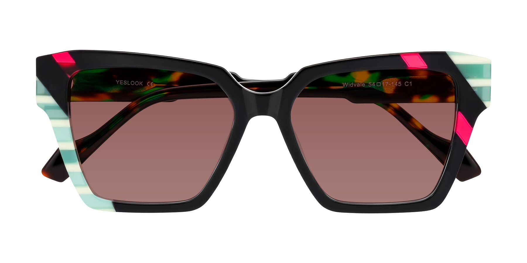 Folded Front of Widvale in Onyx Mosaic with Garnet Tinted Lenses