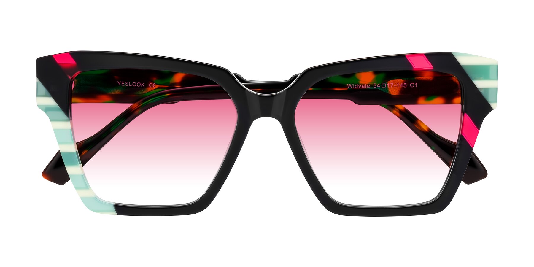 Folded Front of Widvale in Onyx Mosaic with Pink Gradient Lenses