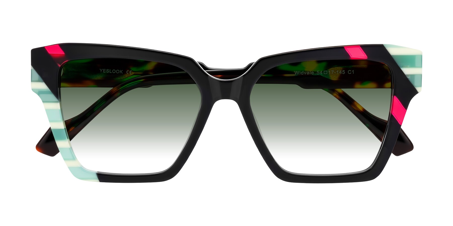 Folded Front of Widvale in Onyx Mosaic with Green Gradient Lenses