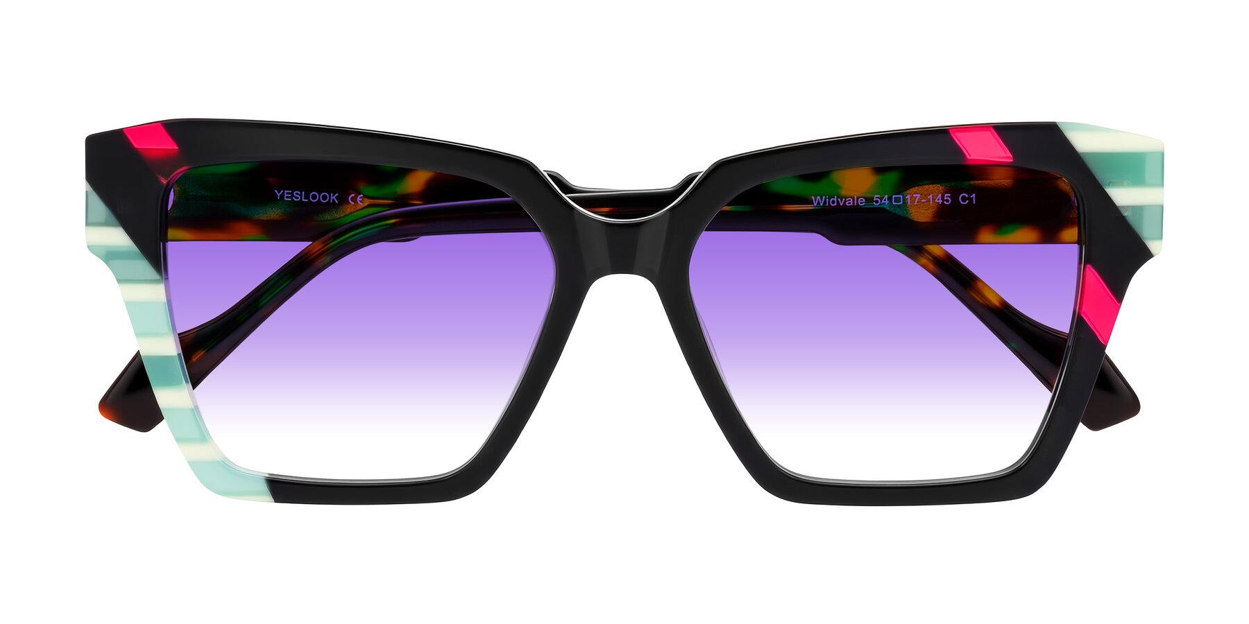 Folded Front of Widvale in Onyx Mosaic with Purple Gradient Lenses