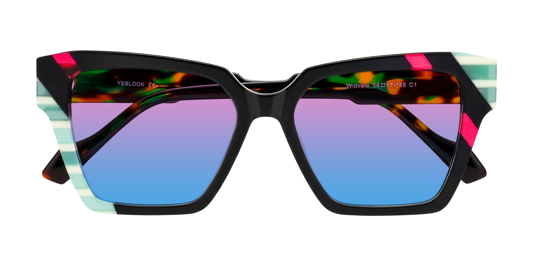 Folded Front of Widvale in Onyx Mosaic with Pink / Blue Gradient Lenses