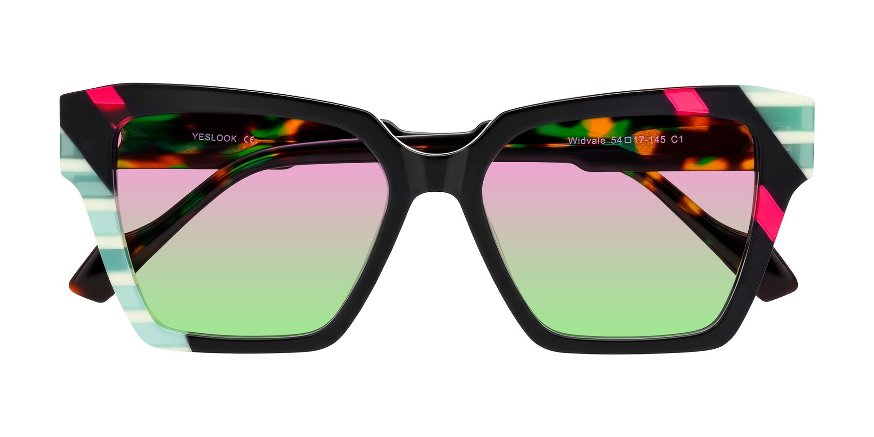 Folded Front of Widvale in Onyx Mosaic with Pink / Green Gradient Lenses