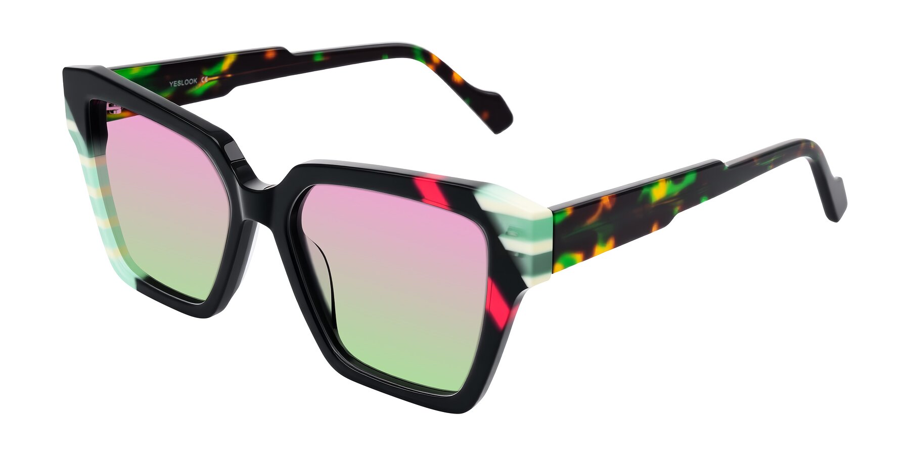 Angle of Widvale in Onyx Mosaic with Pink / Green Gradient Lenses