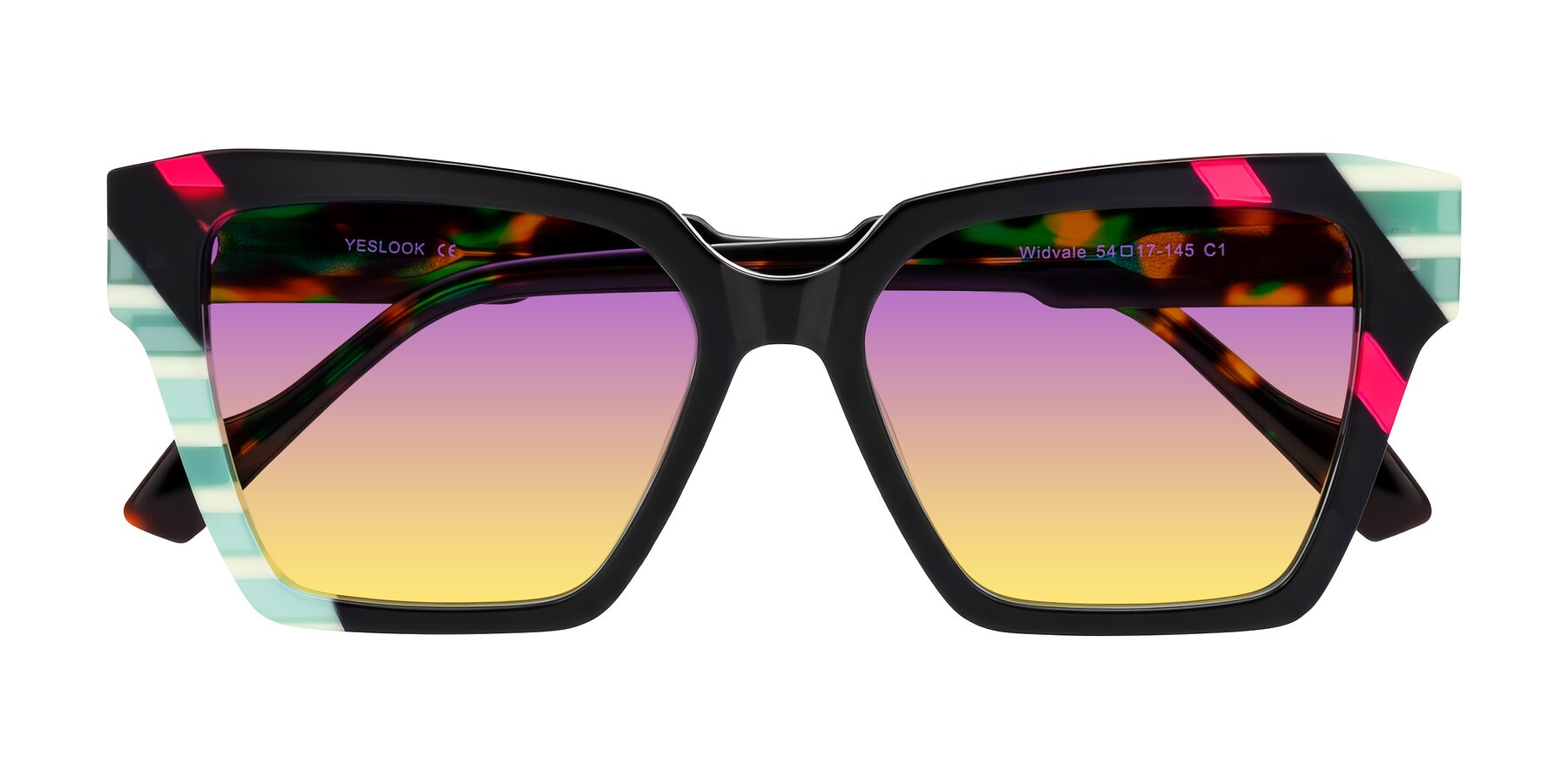 Folded Front of Widvale in Onyx Mosaic with Purple / Yellow Gradient Lenses