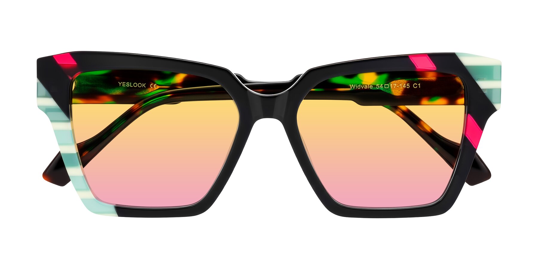 Folded Front of Widvale in Onyx Mosaic with Yellow / Pink Gradient Lenses