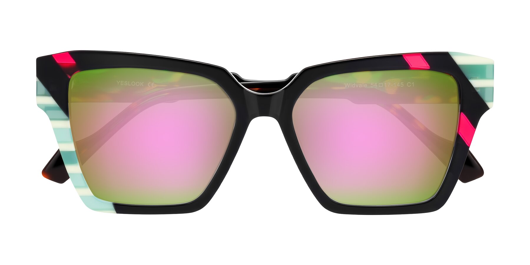 Folded Front of Widvale in Onyx Mosaic with Pink Mirrored Lenses