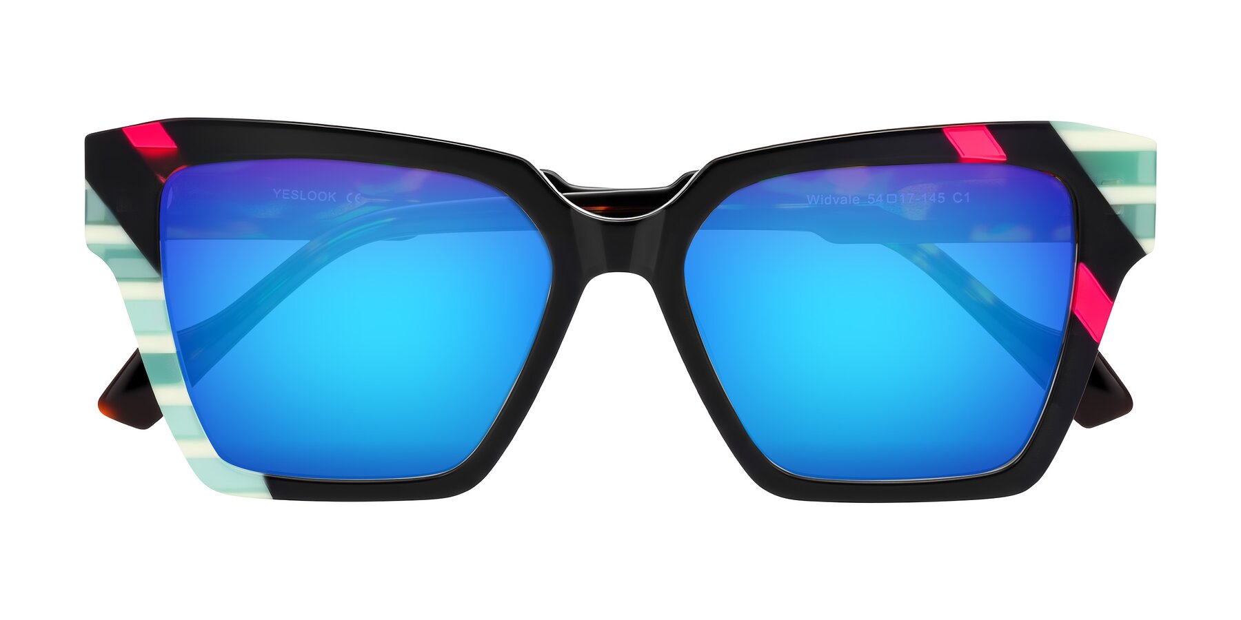 Folded Front of Widvale in Onyx Mosaic with Blue Mirrored Lenses