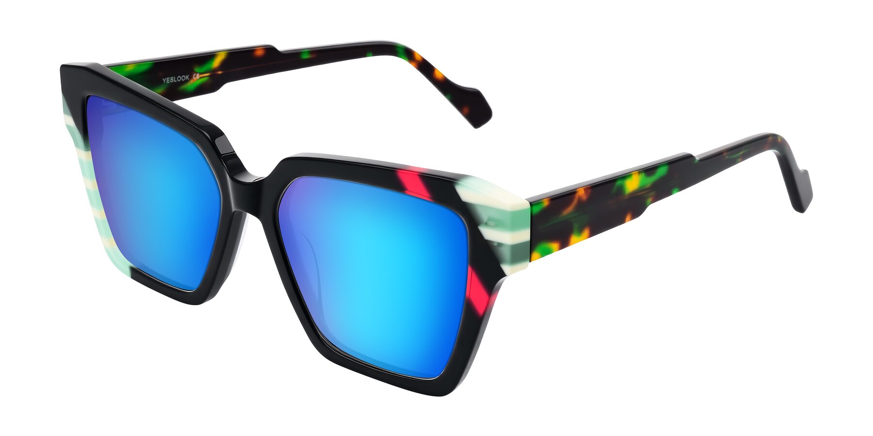 Angle of Widvale in Onyx Mosaic with Blue Mirrored Lenses