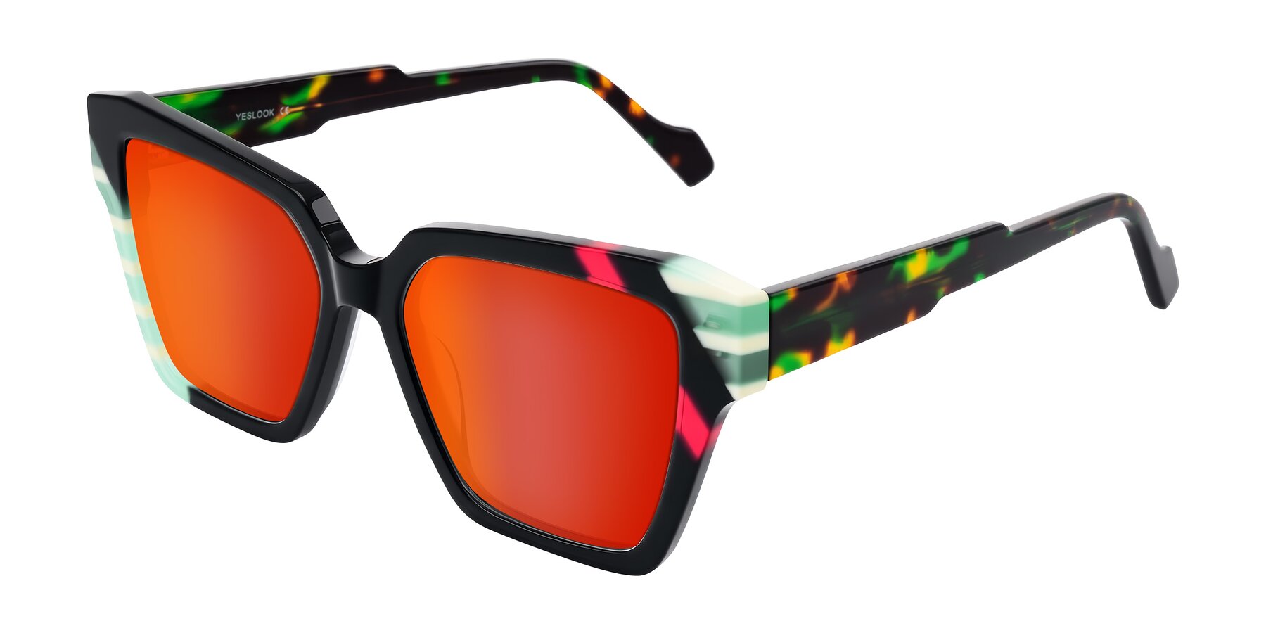 Angle of Widvale in Onyx Mosaic with Red Gold Mirrored Lenses