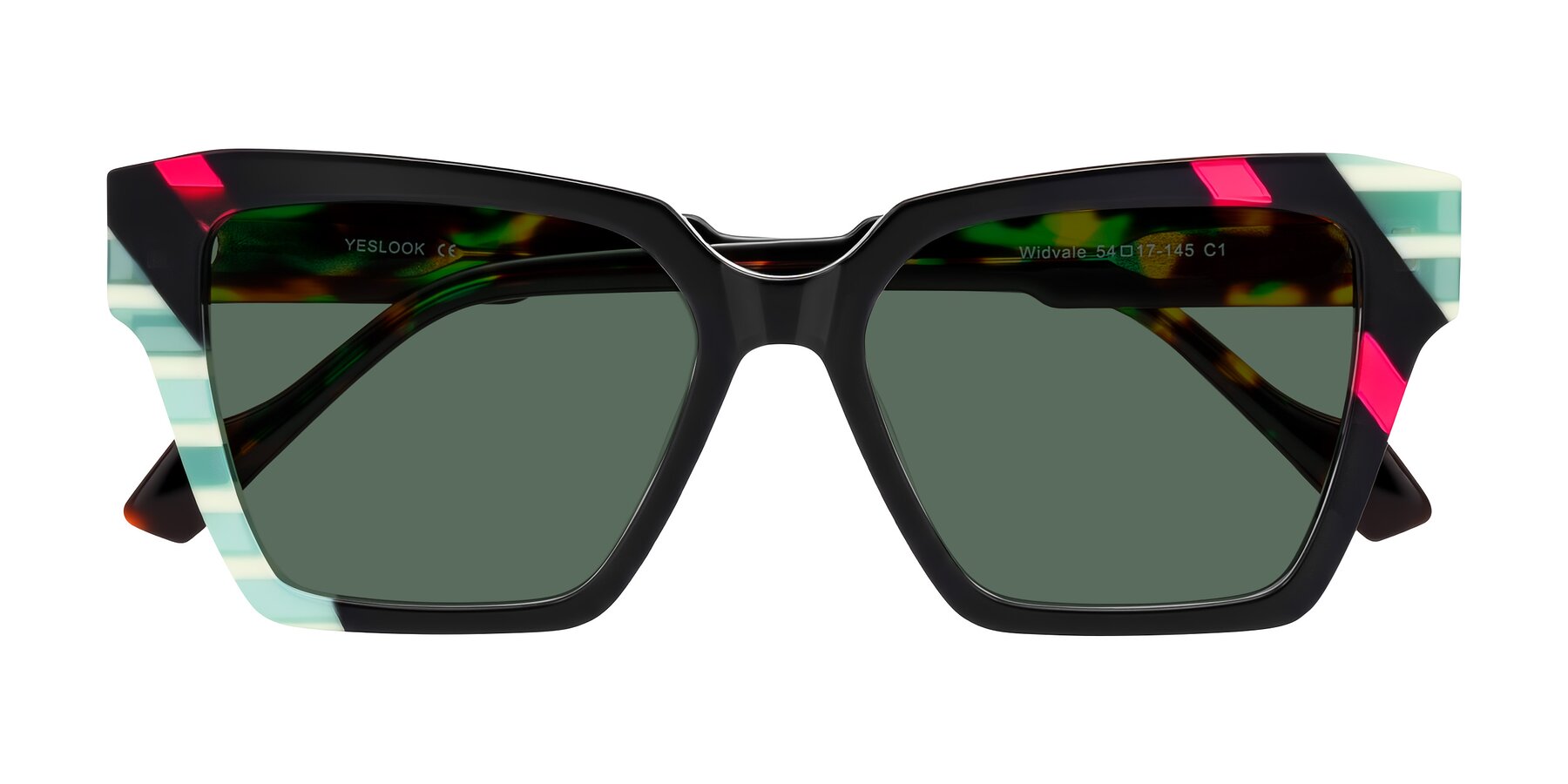 Folded Front of Widvale in Onyx Mosaic with Green Polarized Lenses