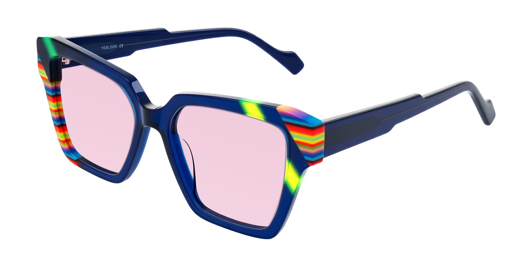 Angle of Widvale in Indigo Deco with Light Pink Tinted Lenses