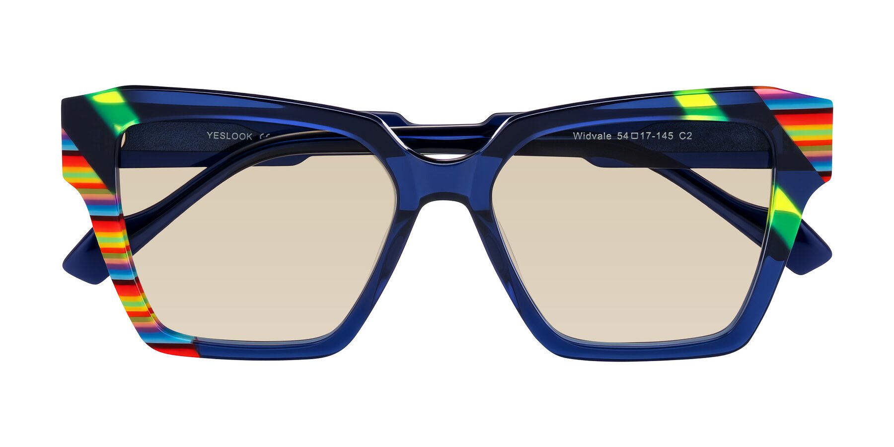 Folded Front of Widvale in Indigo Deco with Light Brown Tinted Lenses