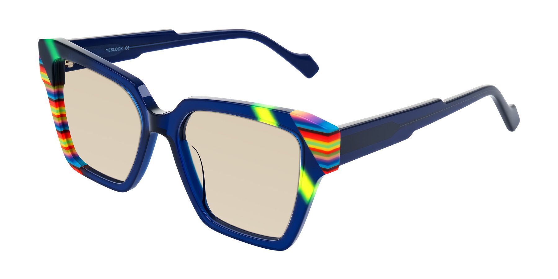 Angle of Widvale in Indigo Deco with Light Brown Tinted Lenses