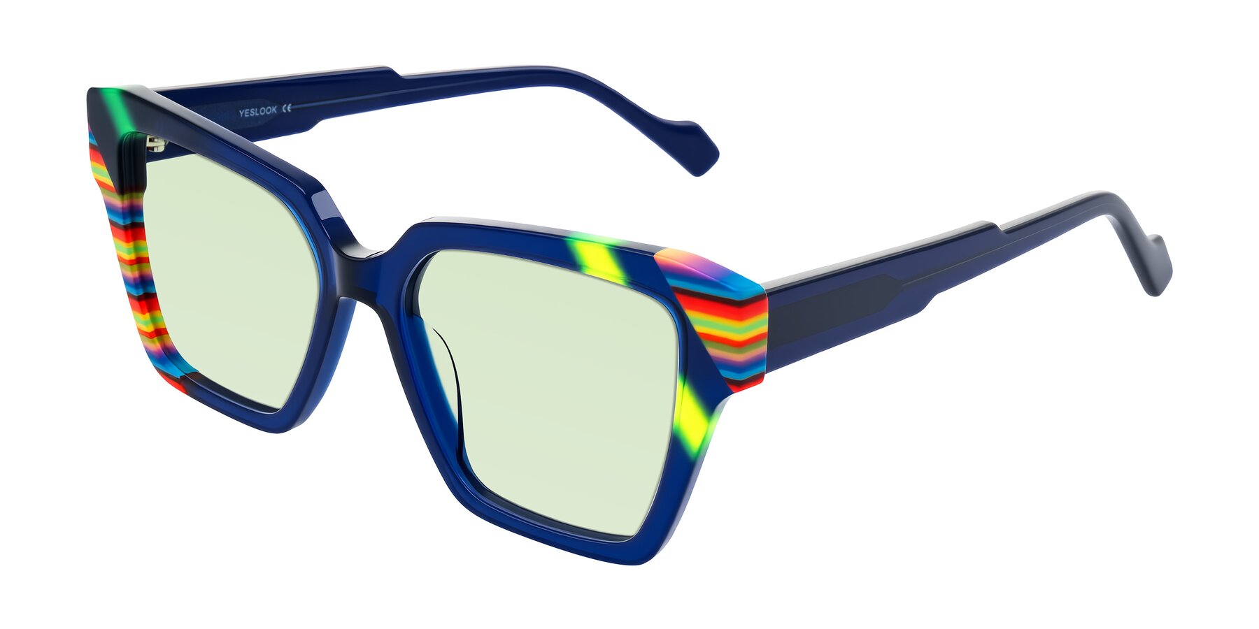 Angle of Widvale in Indigo Deco with Light Green Tinted Lenses