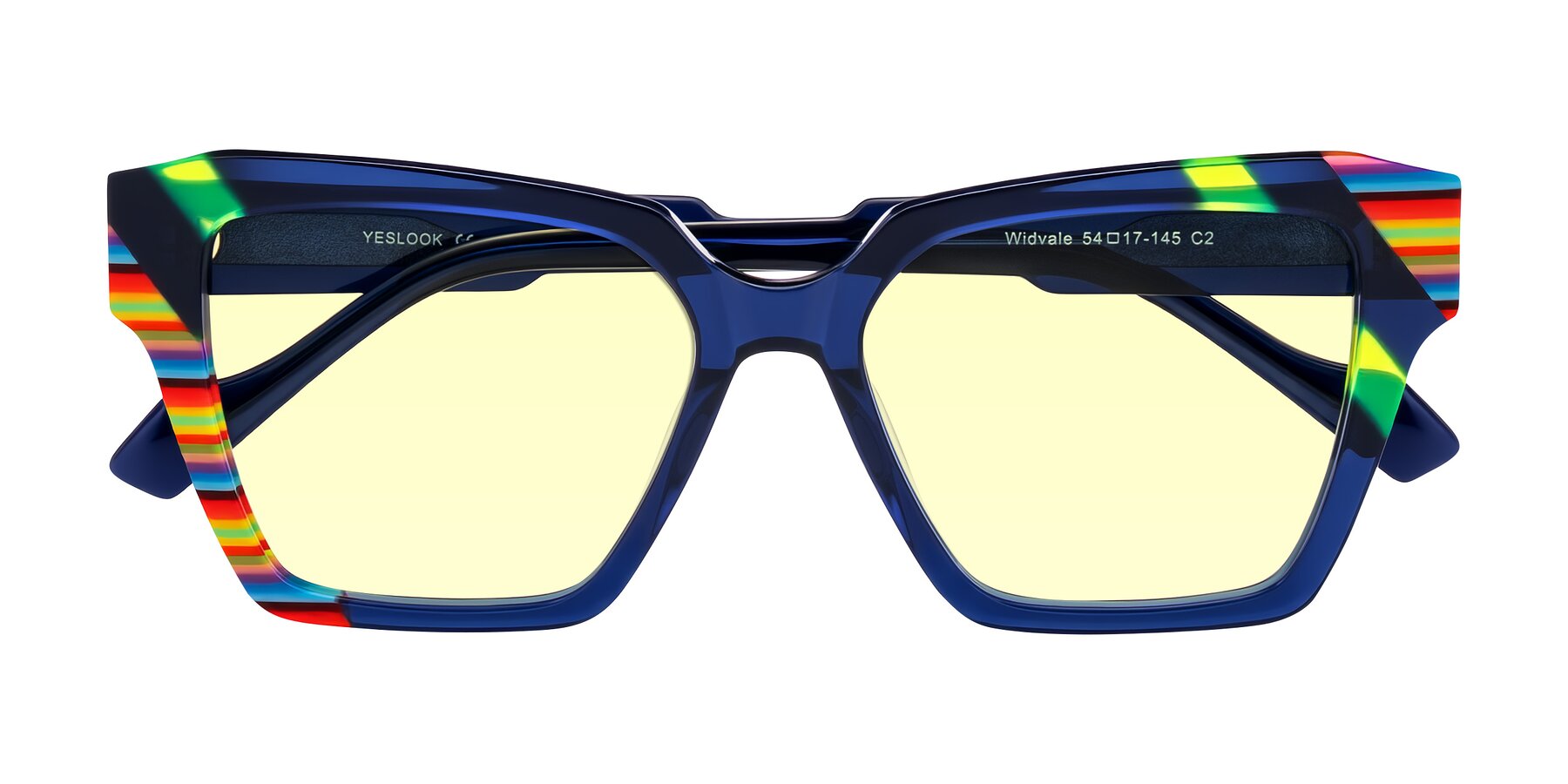 Folded Front of Widvale in Indigo Deco with Light Yellow Tinted Lenses