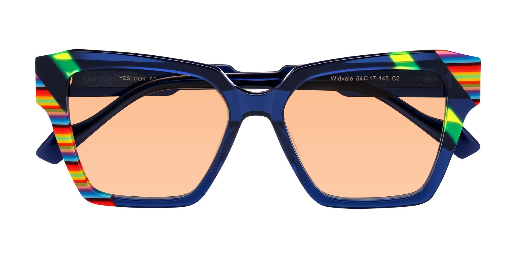 Folded Front of Widvale in Indigo Deco with Light Orange Tinted Lenses