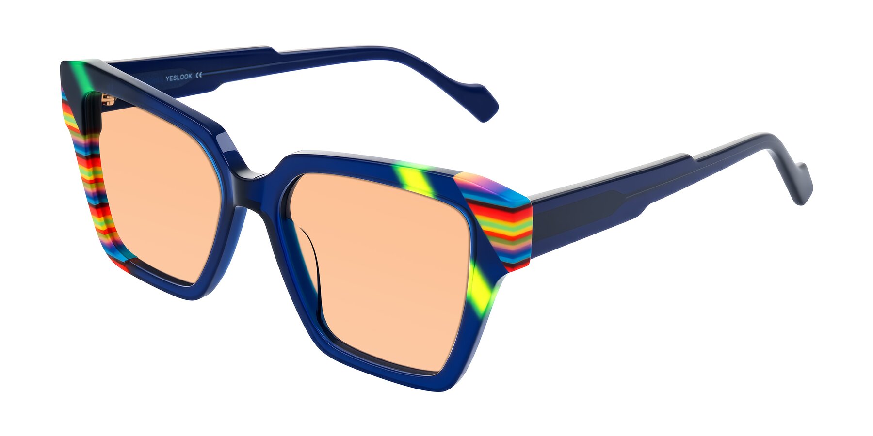 Angle of Widvale in Indigo Deco with Light Orange Tinted Lenses