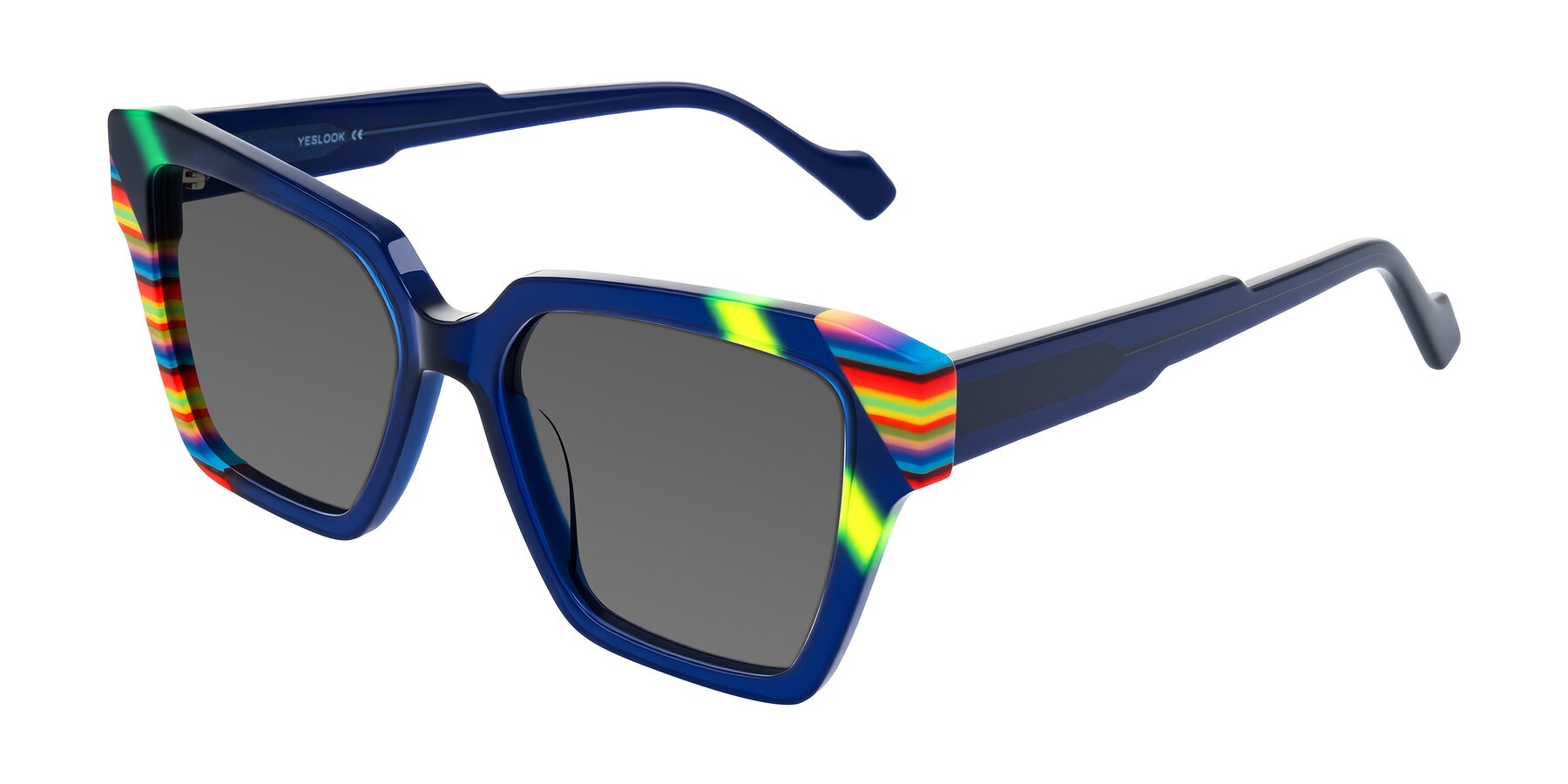 Angle of Widvale in Indigo Deco with Medium Gray Tinted Lenses