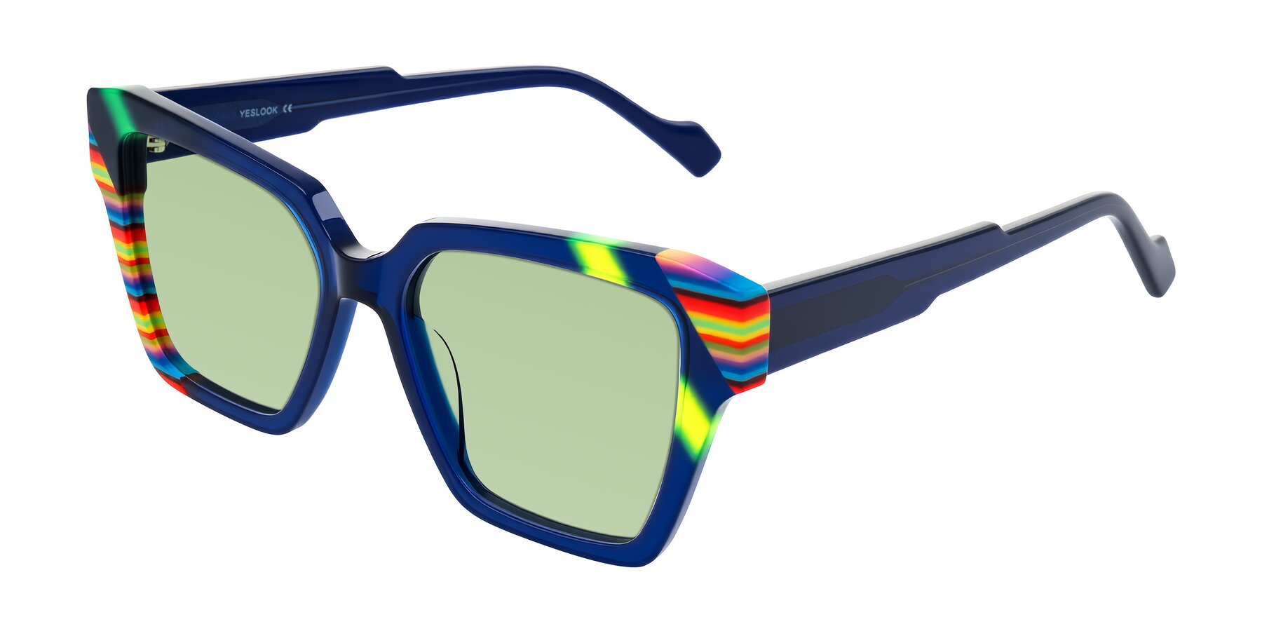 Angle of Widvale in Indigo Deco with Medium Green Tinted Lenses